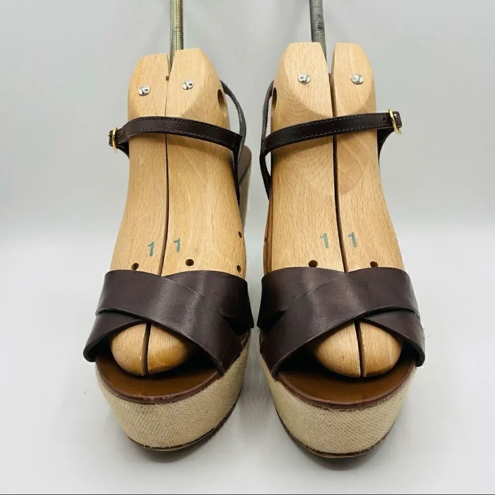 J. Crew Brown Leather Wedge Sandals